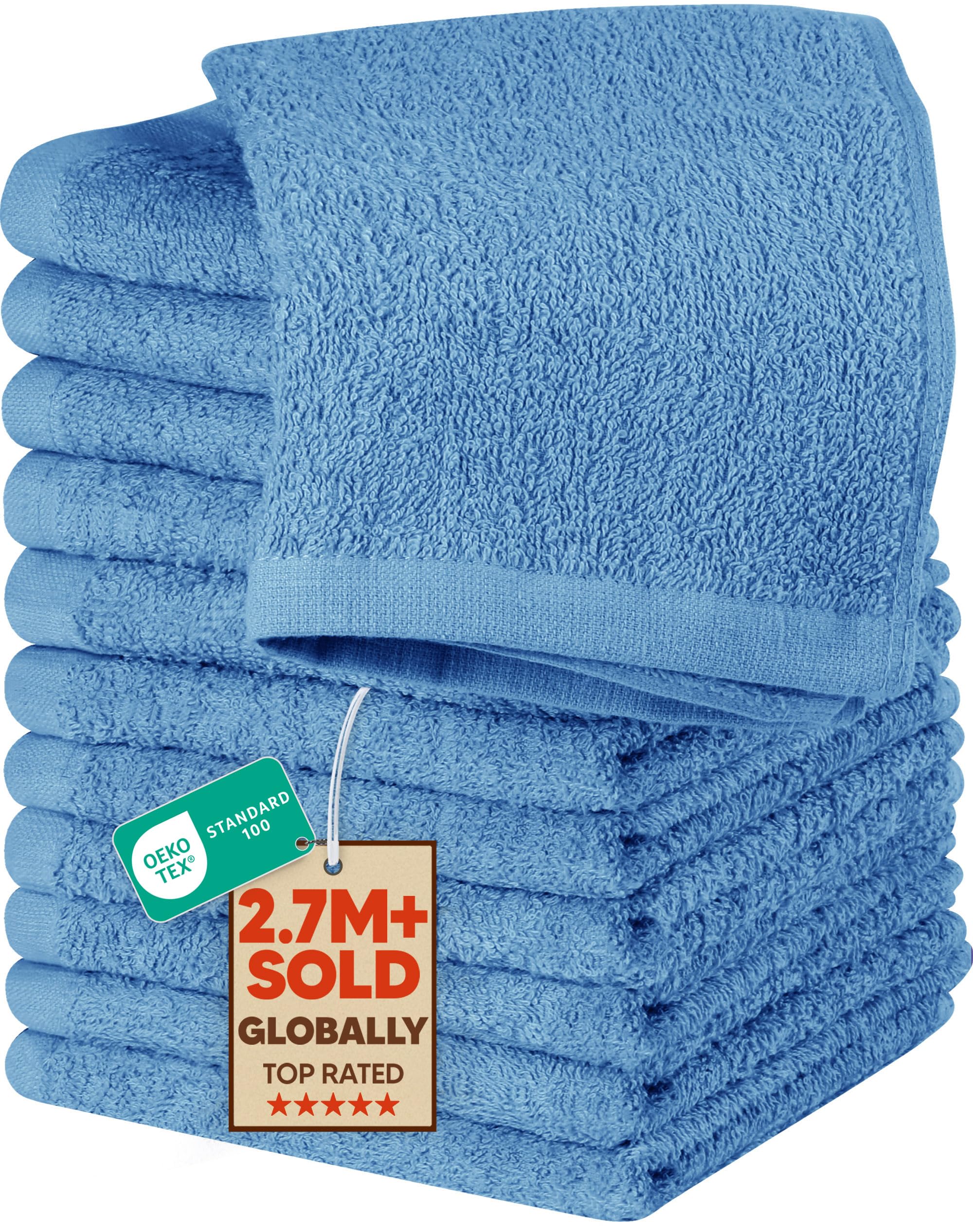 Utopia Towels Cotton Washcloths Set - 100% Ring Spun Cotton, Premium Quality Flannel Face Cloths, Highly Absorbent and Soft Feel Fingertip Towels (12 Pack, Electric Blue)