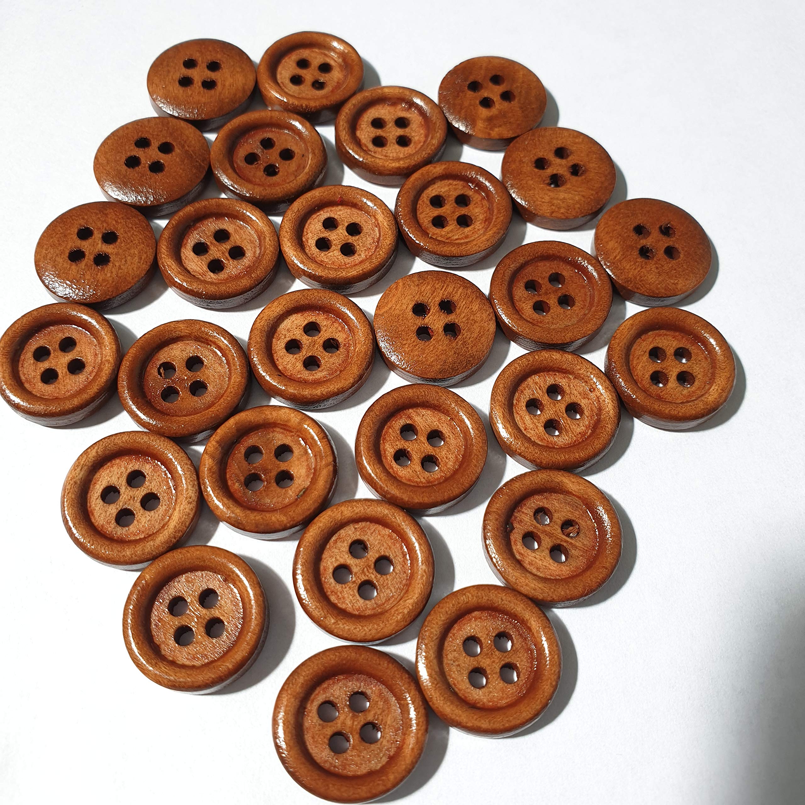 MajorCrafts® 44pcs 15mm 4 Holes Sewing Round Wood Buttons Craft Embellishments (Walnut Brown)