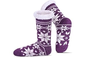 DOSKONI Slipper Socks for Women Fuzzy Non Slip Winter Thick Warm Soft Cozy Fleece Lining Home Socks with Grippers