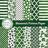 Whaline 12 Designs St. Patrick's Day Pattern Paper Pack 24 Sheet Green Shamrock Stripe Clover Dot Scrapbook Paper Double-Side
