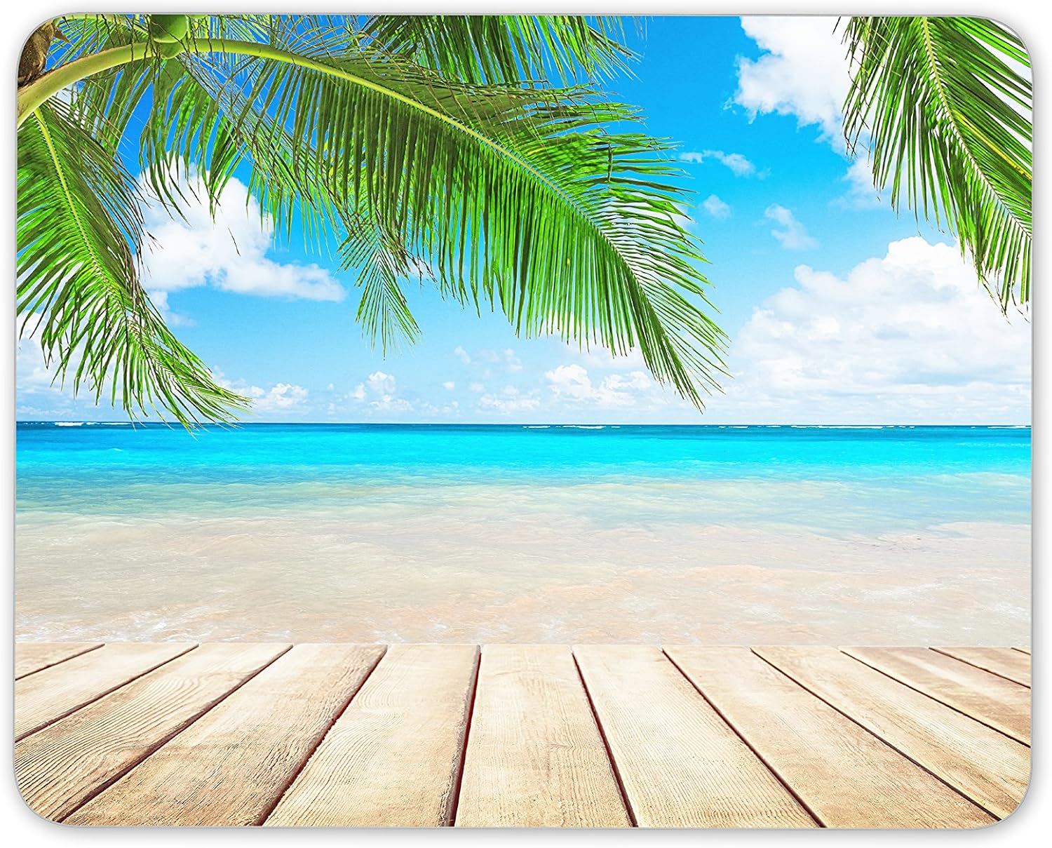 Destination Vinyl Ltd Beach Scene Mouse Mat Pad - Palm Tree Tropical Island Computer #13251, Multicolor, 23.5cm x 19.6cm x 5mm