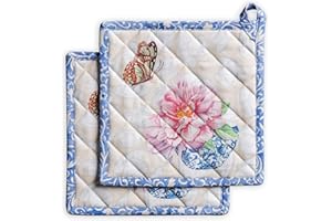 Maison d' Hermine Hotpads 100% Cotton Easter Pot Holder 8"x8" with Loop Heat Resistant Kitchen Set of 2 Pot Holders for Baking Grilling Microwave Barbeque Handling Hot Pans, Canton - Spring/Summer