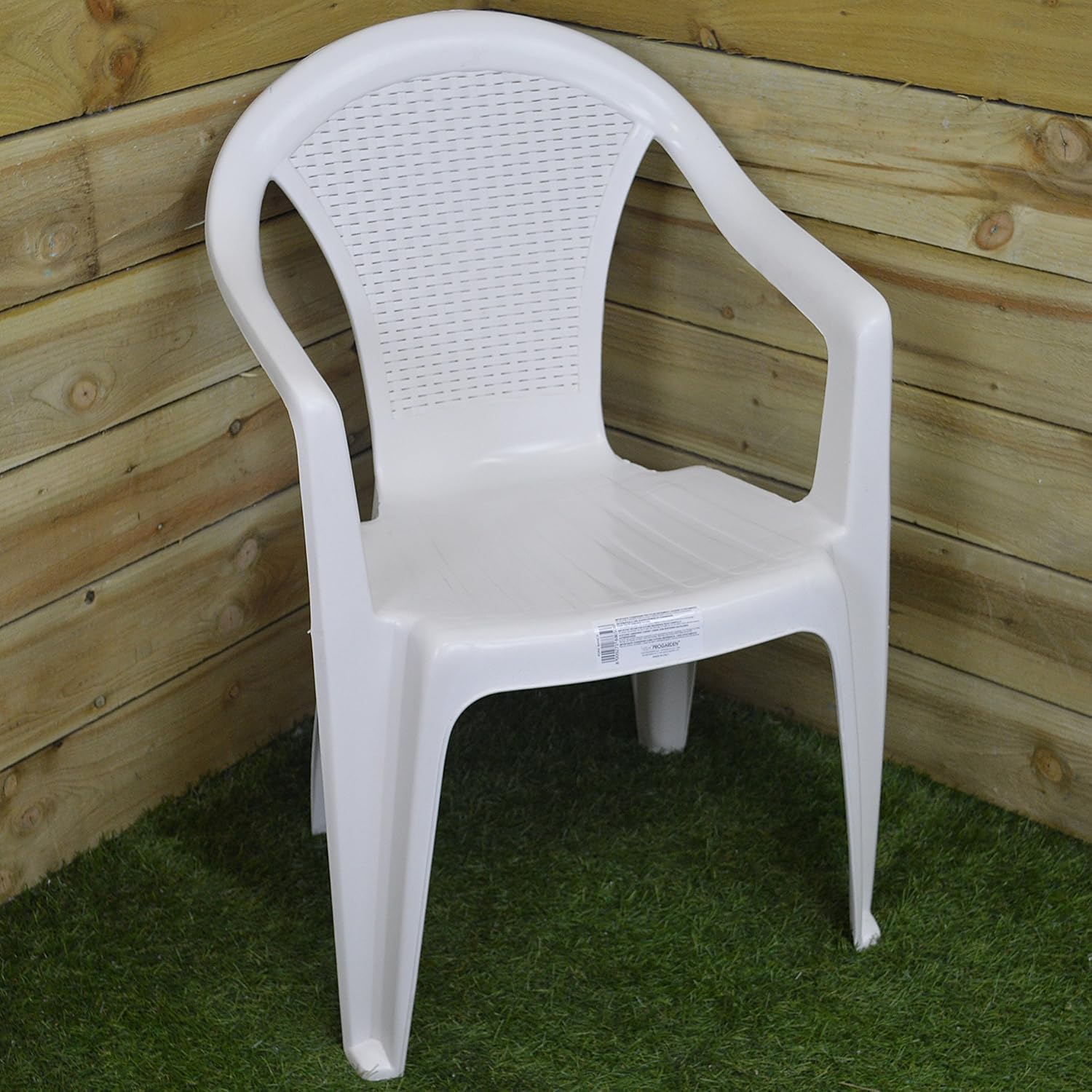 Stax White Plastic Garden Furniture Low Back Chair with Rattan Effect