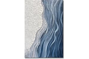 Limiyer Art 60x40 inches Hand-Painted Blue and White Textured Art Oil Painting - Modern Abstract sea Wave Landscape Art - Large Wall Decoration Suitable for Home Office Decoration