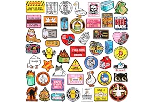 Wavwavw 50 Pcs Funny Embroidered Iron on Patches with Words Sew on Cartoon Style Iron on Patches Colorful Multiple Styles for Clothes Hats Backpacks Jackets Accessories