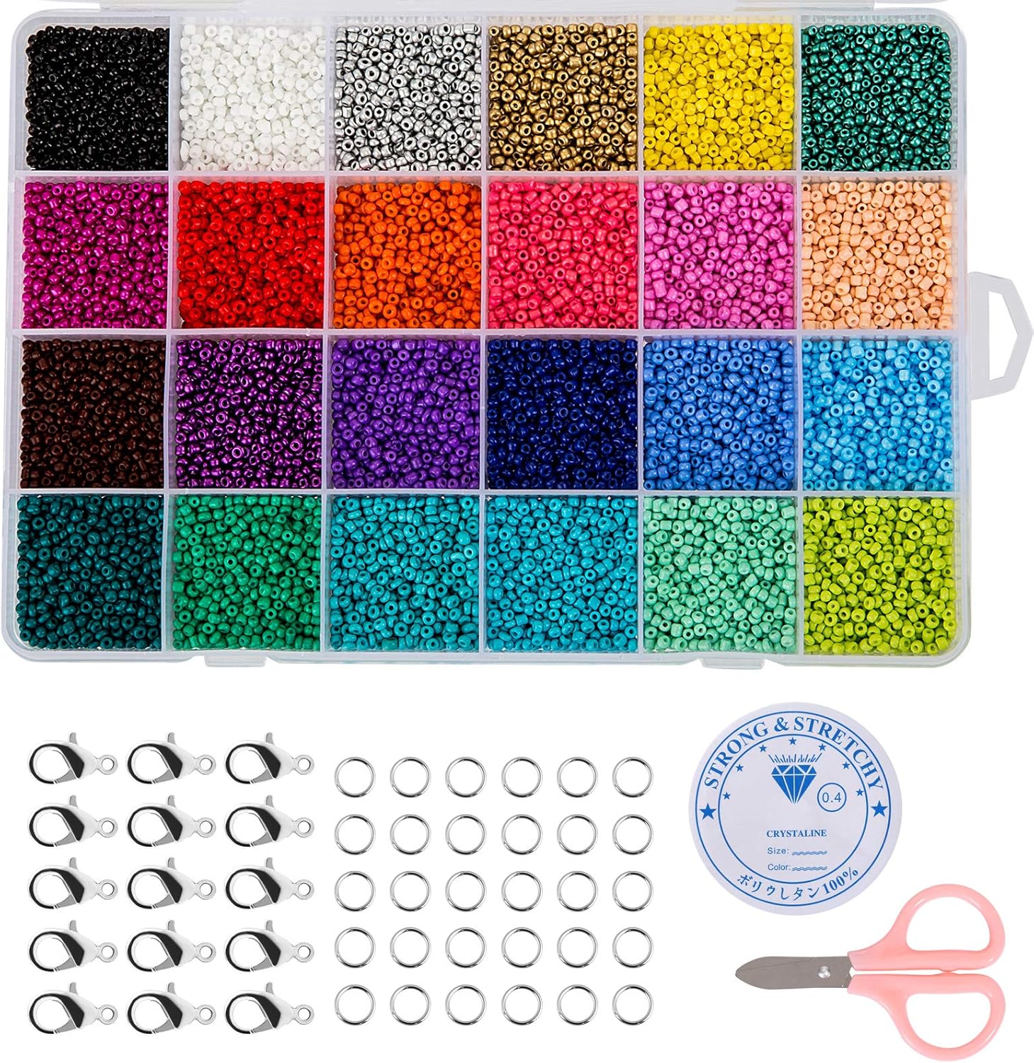 Naler 24000pcs Glass Seed Beads, Small Pony Beads Assorted Kit Opaque