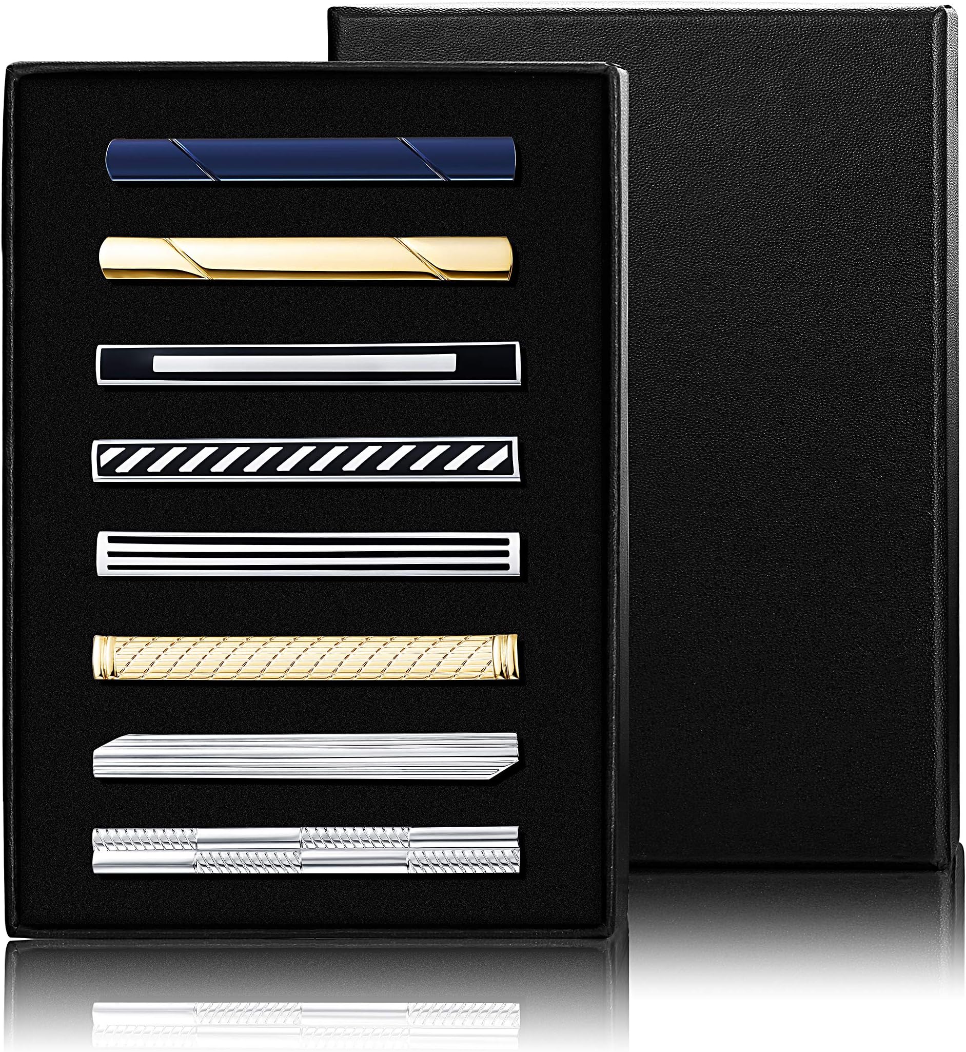 8pcs Tie Bar Clips for Men Tie Clip Set for Regular Ties Mens Wedding Business Jewelry with Gift Box