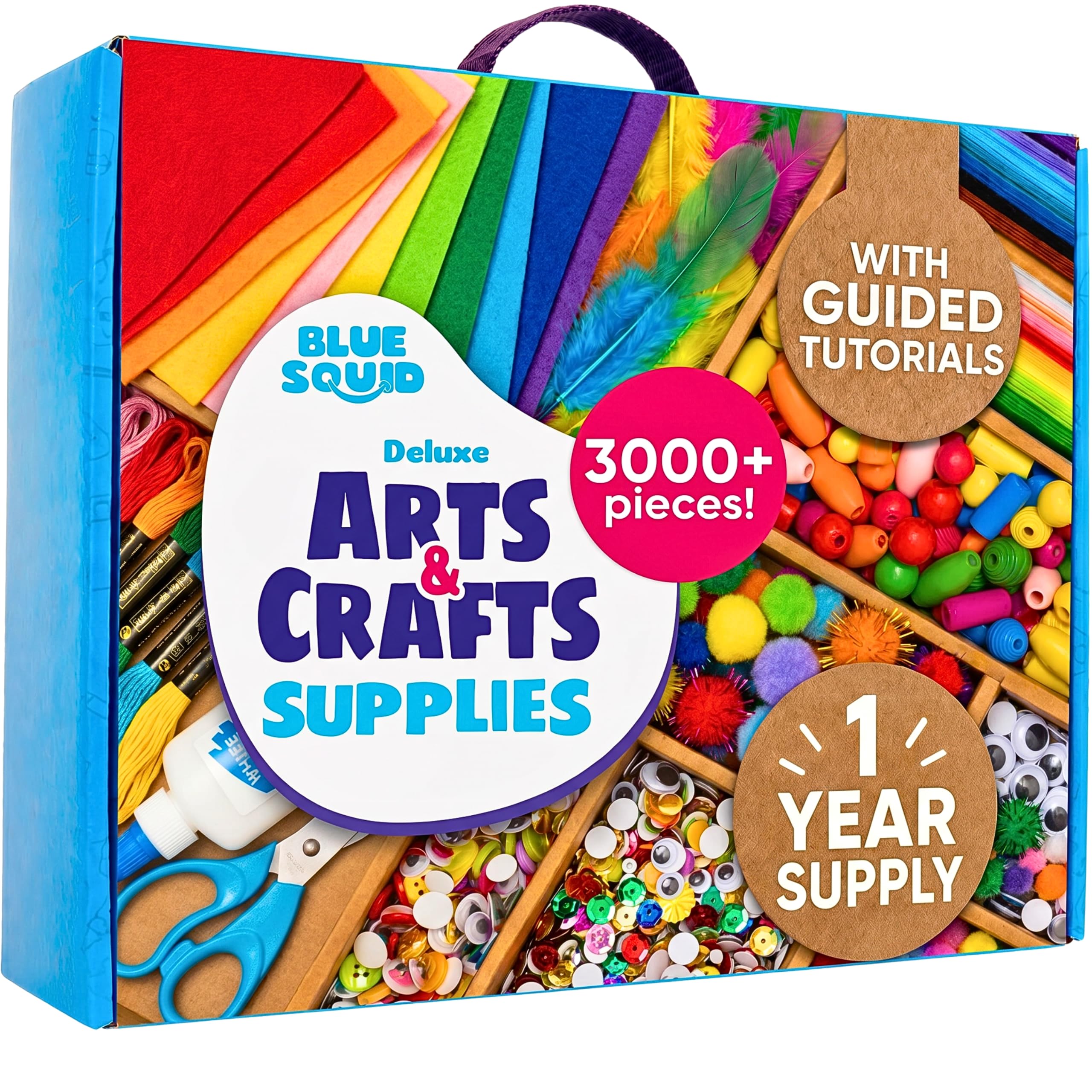 Blue Squid 3000+ pcs Arts and Crafts Supplies for Kids | Craft Kit Box for Kids Age 4-5, 4-8, 6-8, 8-12 | Craft Supplies & Materials Crafts Set Toys Art Box Gifts for Girls Boys Bulk Art Kit