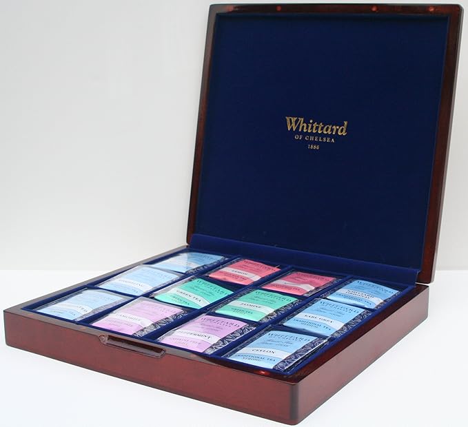 Whittard Wooden Tea Chest Box 12 Compartment contains 96 Teabags Luxury