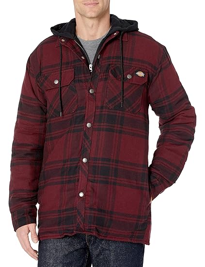 dickies men's relaxed fit hooded duck quilted shirt jacket