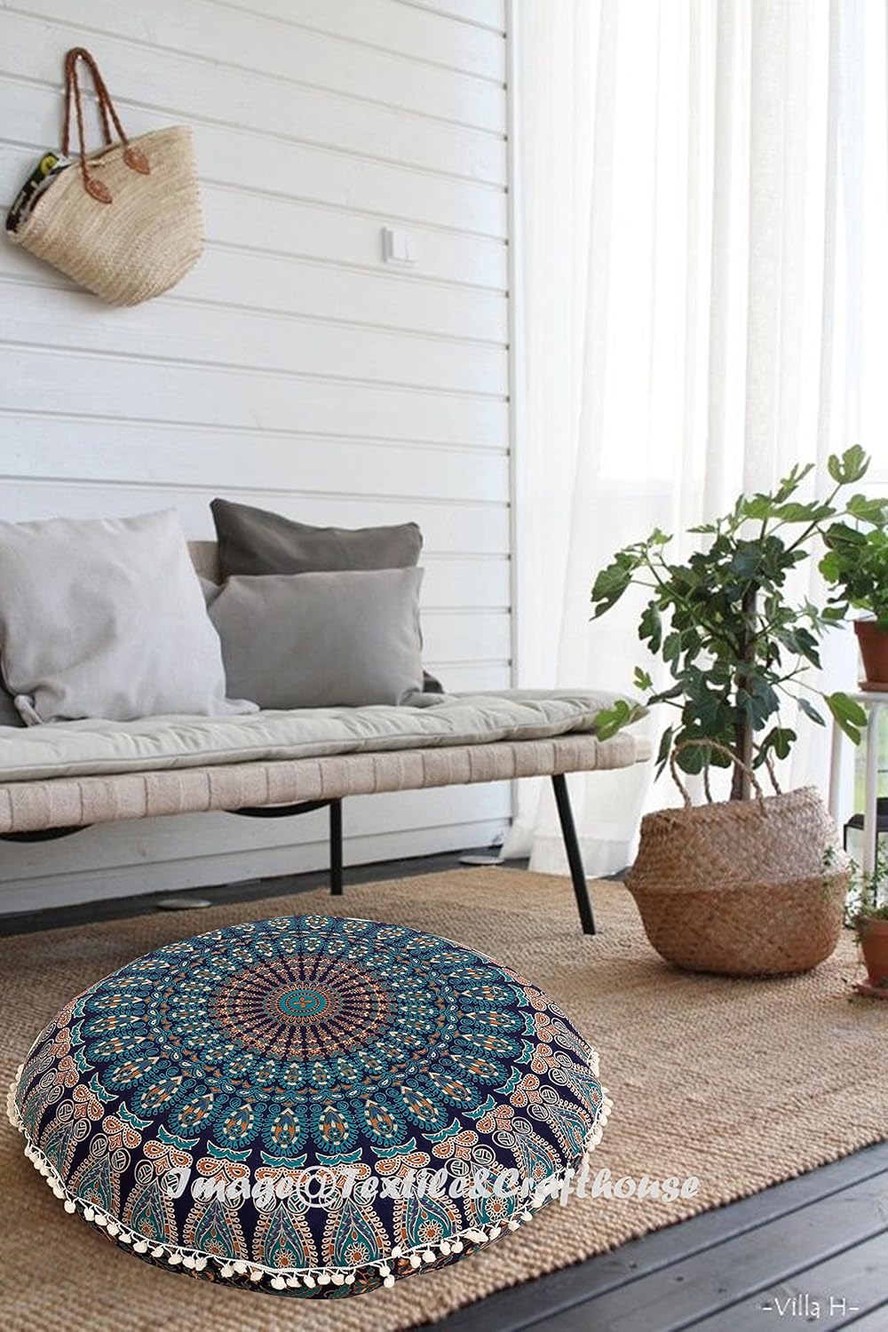 Black Xl 32 Big Round Floor Pillow Cushion Round Bohemian