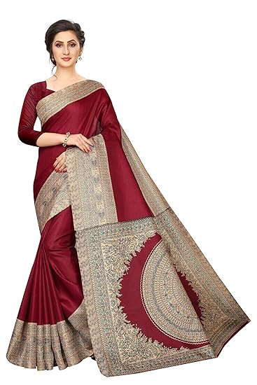 Hasti Womens Khadi Silk Saree With Free Blouse Piece(Maroon)