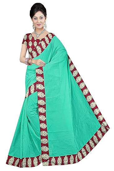 Winza Designer Womens Chanderi Cotton Saree with Blouse (DEVI BORDERA)