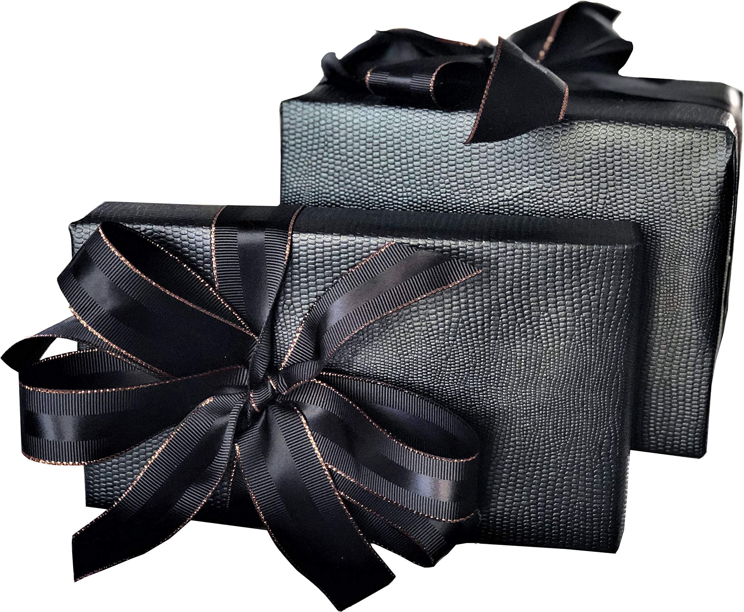 Black and Rose Gold Grosgrain Ribbon, 1 inch Wide, 30 Yards, 10 Yards Per Roll, Double Face with Black Silk Stripe and Copper Border, for Christmas Gifts, Premium Gifts, Men’s Gifts, Flower Bouquets
