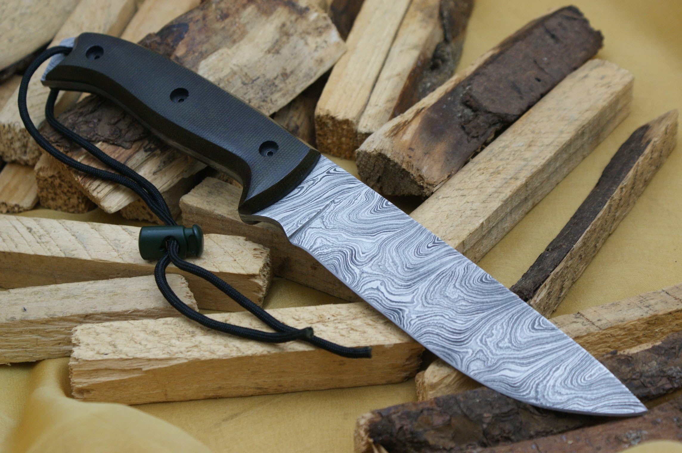 Knife King Model 7 Custom Damascus Hunting Knife Green Micarta Handle