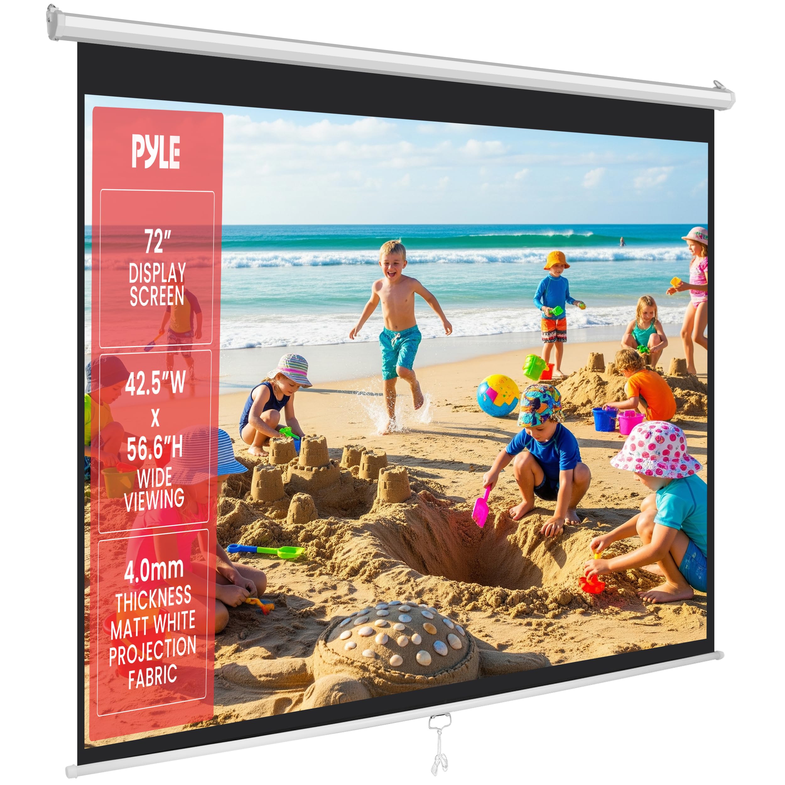 Photo 1 of ***MISSING PULL DOWN SCREEN ONLY MOUNT** Pyle 72-Inch Manual Pull Down Projector Screen, Matte White Projection Surface, Ceiling or Wall Mount Screen Projector with Auto-Lock & Black Border for Home Theater or Office (42.5" x 56.6")