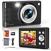 2025 New Digital Camera, 56MP FHD 1080P for Kids with 16x Digital Zoom Anti Shake, Face Detect, Smile Capture, 32GB TF Card, Battery, Lanyard, a Great Gift for Boys & Girls(Black)