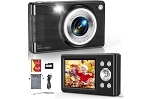 PLATSTUDY 2025 New Digital Camera, 56MP FHD 1080P for Kids with 16x Digital Zoom Anti Shake, Face Detect, Smile Capture, 32GB TF Card, Battery, Lanyard, a Great Gift for Boys & Girls（Black）