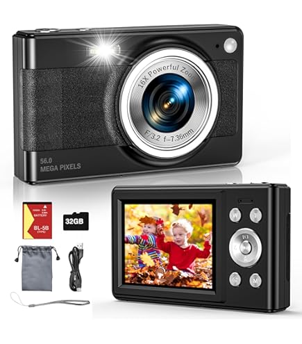 Digital Camera Compact Digital Camera 1080P 44MP Compact Camera with 2.4 Inch LCD Screen 16x Zoom 32GB Card Compact Camera for Beginners Boys Kids Black
