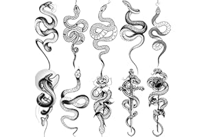 Goromon 10 Sheets Realistic Snake Temporary Tattoos For Women Men Forearm Arm Sexy 3D Tribal Cobra Mamba Viper Serpent Tattoos Temporary Adults Kids Fake Tattoos Sticker Black Sword Rose Flower Tatoos