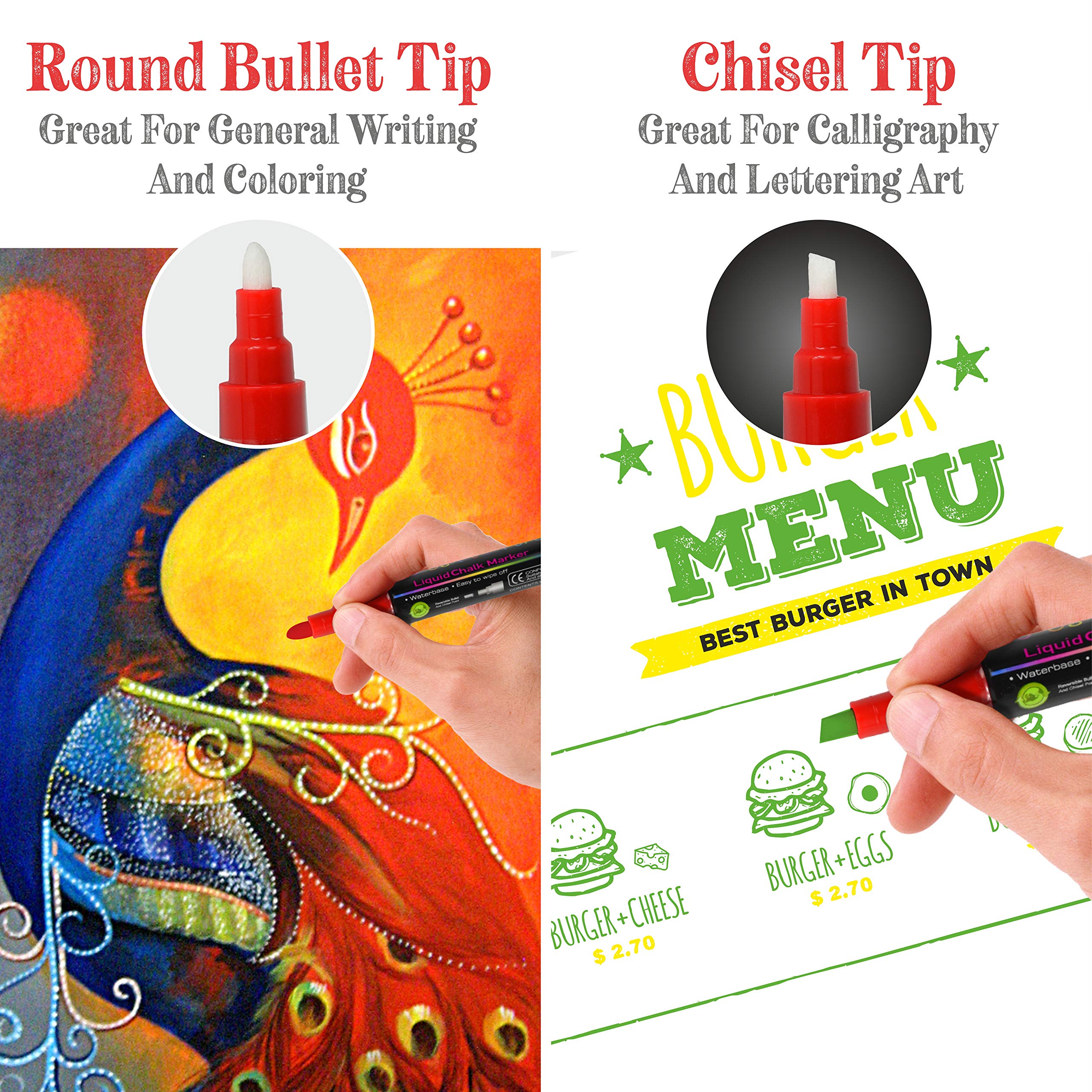 Positive Art Liquid Chalk Markers 30 Colors Window Markers, Bright Colors, Painting and Drawing For Kids and Adults, Washable Window and Board Art For Bistros, Bars - Reversible Tip