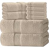 White Classic Luxury Taupe Bath Towel Set - Combed Cotton Hotel Quality Absorbent 8 Piece Towels | 2 Bath Towels | 2 Hand Tow