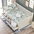 Bellemave Twin Size Daybed with Storage Drawers, Wooden X-Shaped Frame, Modern Rustic Casual Style (White)