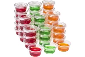 DuraHome Plastic Portion Cups with Lids 2 oz. Pack of 150 Leakproof Jello Shot Cup Mini Containers for Salad Dressing Sauce Condiment Snack Souffle and Salsa, Disposable