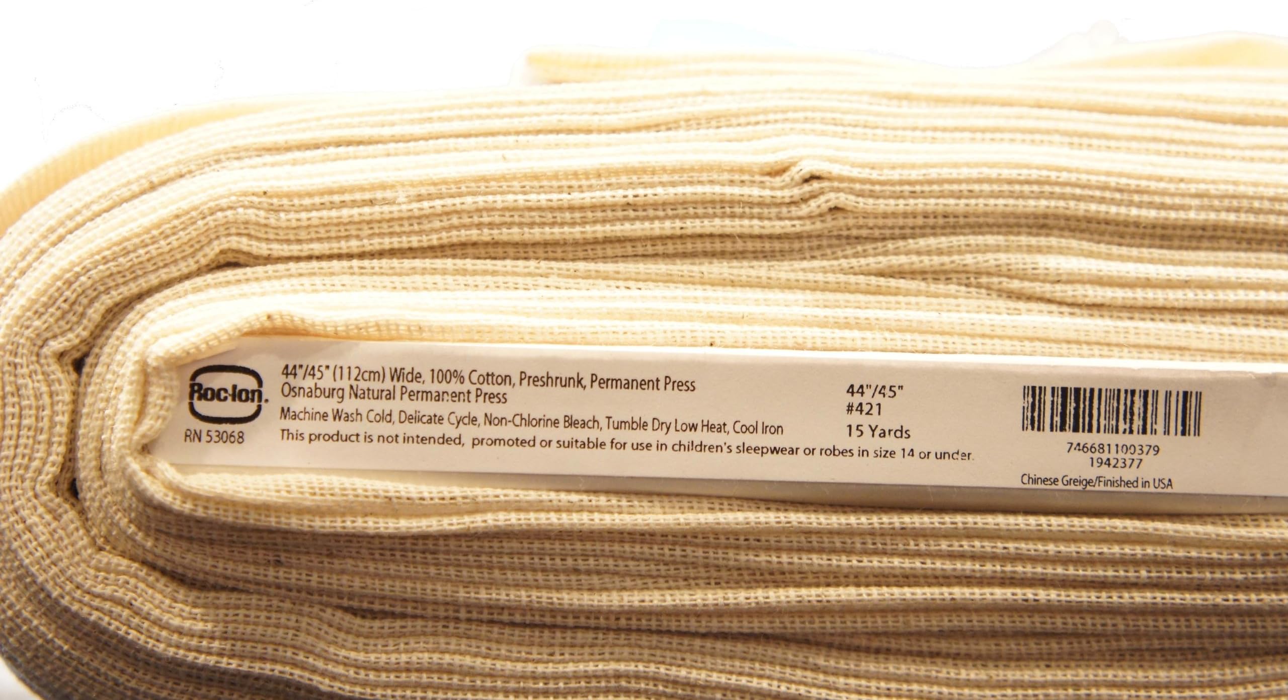 Roclon 44"-45" 100% Cotton Osnaburg Natural Permanent Press