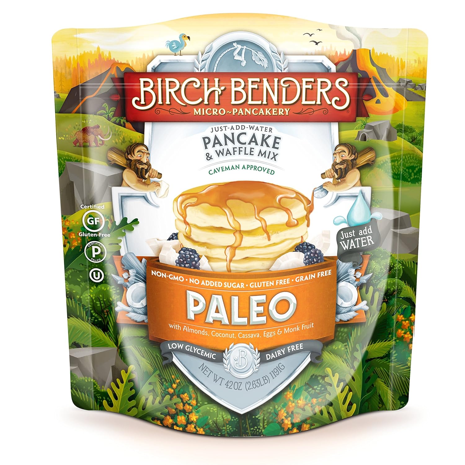 Paleo Pancake and Waffle Mix by Birch Benders, Low-Carb, High Protein, High Fiber, Gluten-free, Low Glycemic, Prebiotic, Keto-Friendly, Made with Cassava, Coconut and Almond Flour, 42 Ounce 1-pack