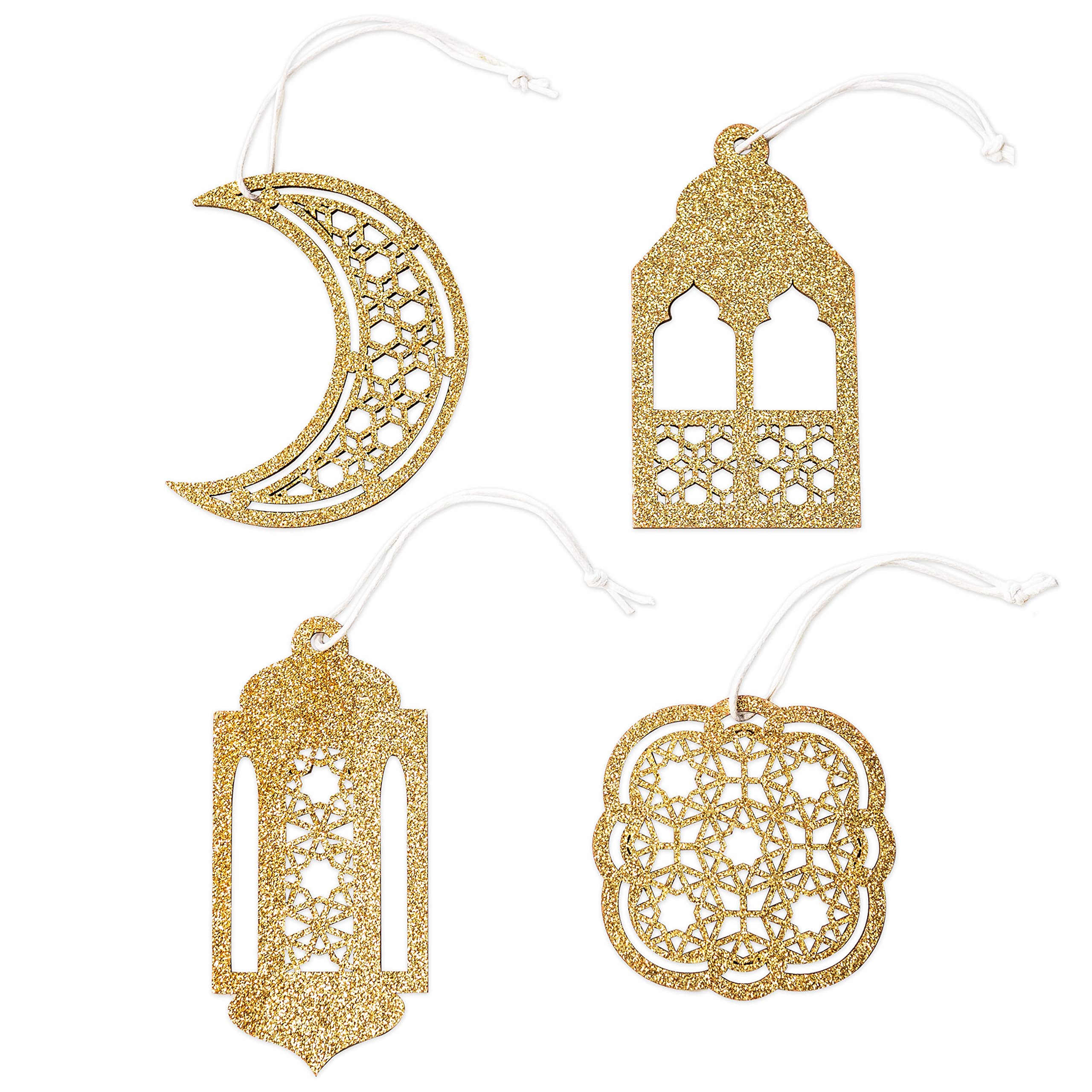 Papierdrachen 12 decorative wooden pendants for the Ramadan period - as table decoration or tree decoration in gold glitter