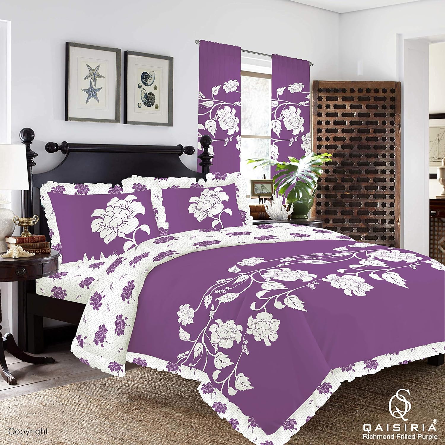 Qaisiria Richmond Purple Frilled Duvet Cover With Pillow Cases And