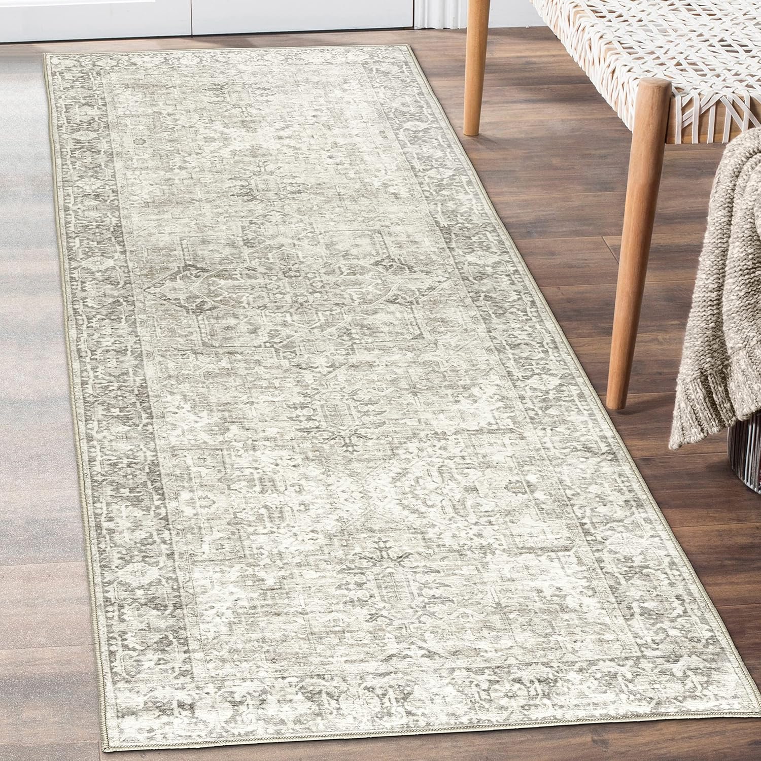 Rugs, Pads & Protectors - ReaLife Machine Washable Rug - Stain Resistant, Non-Shed - Eco-Friendly, Non-Slip, Family & Pet Friendly - Made from Premium Recycled Fibers - Vintage Distressed Traditional - Beige Ivory, 2'6