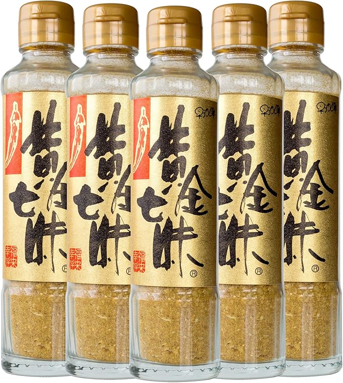 Amazon 黄金七味 90g 5本 黄金色の七味です 唐辛子 大蒜 たっぷり 進化したしちみ唐辛子 とうがらしとニンニク 手作りにこだわっています 調味料 早池峰 にんにく入しちみ ミックススパイス 料理が美味しくなる 特選七味唐辛子 具材 香辛料 唐辛子 通販