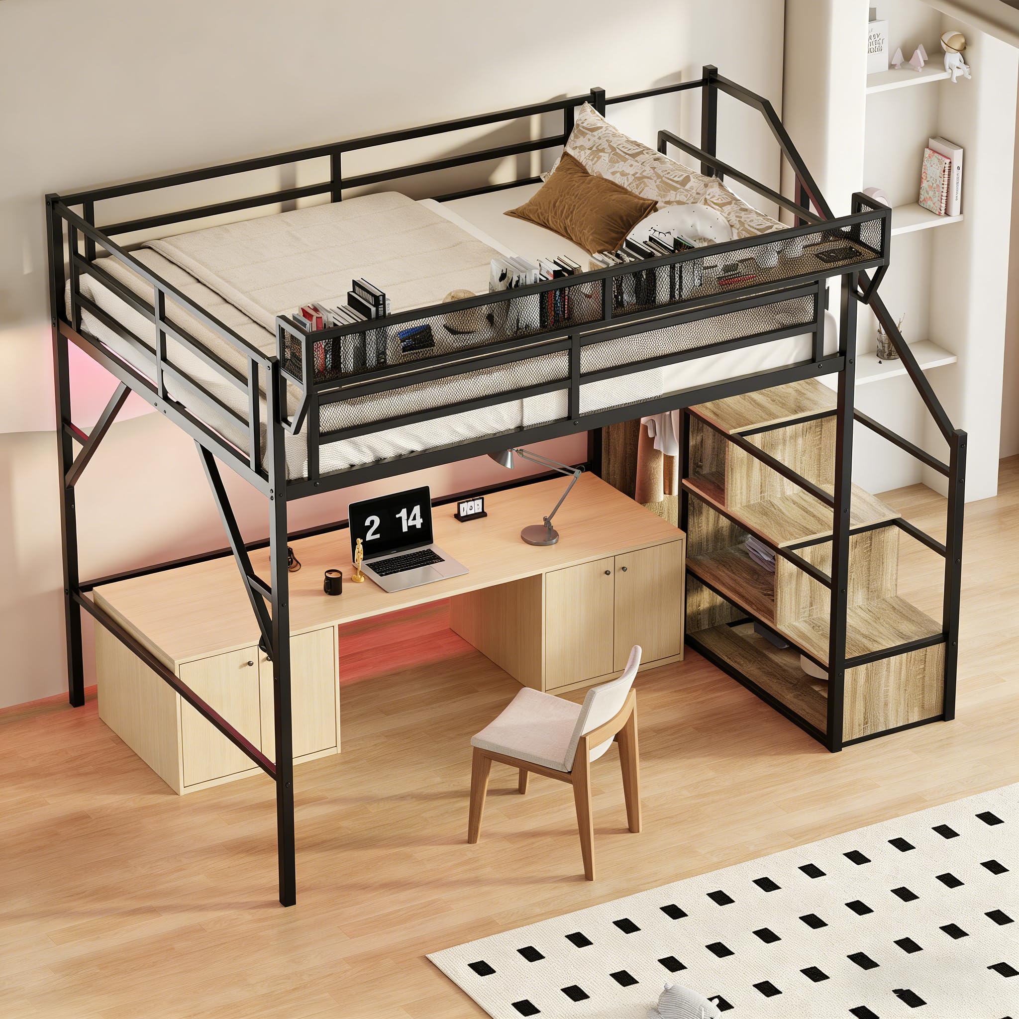 Photo 1 of ***Partial set***
Bellemave Metal Queen Size Loft Bed with Stairs and Wardrobe,Heavy Duty Loft Bed Frame with LED Lights and Charging Station for for Kids, Teens, Adults,Black Woodgrain