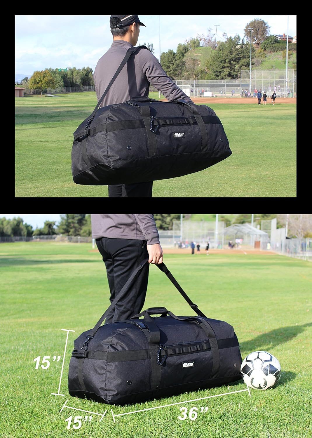  | Fitdom Heavy Duty Extra Large Sports Gym Equipment Travel Duffel Bag W/Adjustable Shoulder & Compression Straps. Perfect for Team Coaches & Best for Soccer Baseball Basketball Hockey Football & More | Sports Duffels
