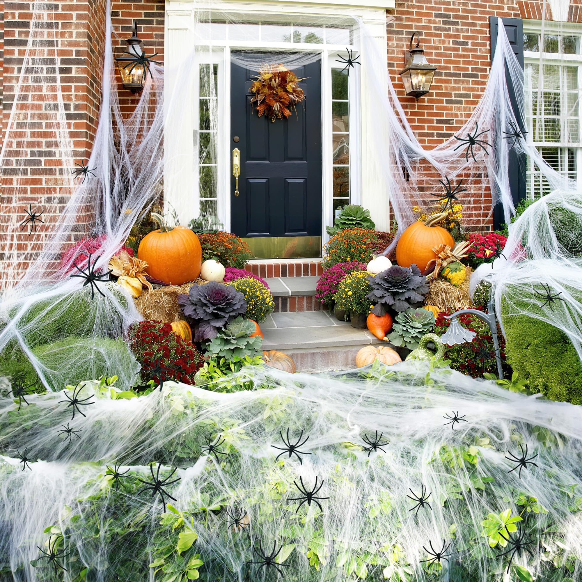 Photo 1 of 1000 sqft Spider Web Halloween Decorations Outdoor & Indoor with 30 Fake Spiders, Durable & Stretchable Spider Webs Halloween Decor for Yard Party Favors Party Supplies