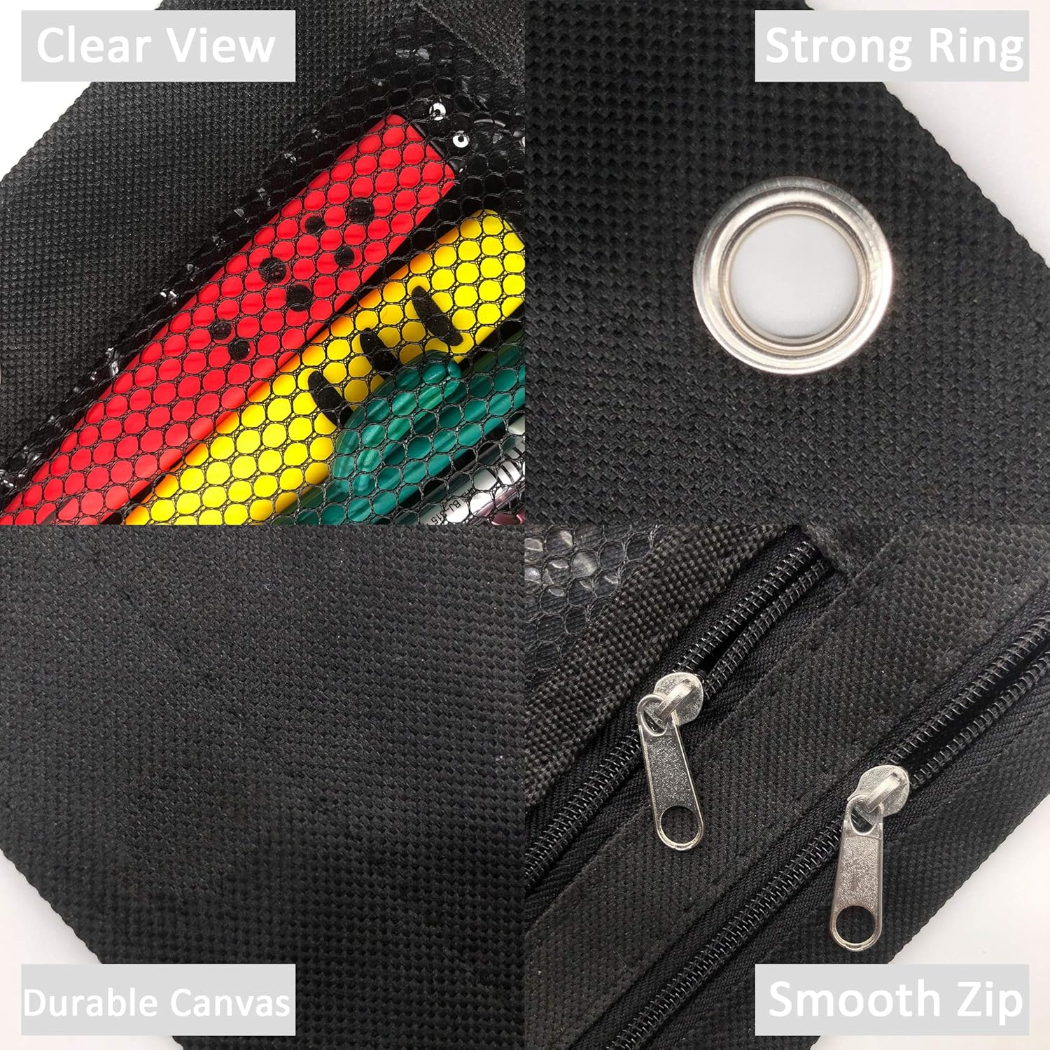 Cinvo 3 Rings Binder Pouch Zippered Pencil Case Pencil Pouch Canvas Pencil Bag with 2 Compartments (Black, Set of 2) - Image 4