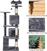 Yaheetech Tall Cat Tree 178cm with Caves, Platforms, Scratching Posts Dark Grey view 8
