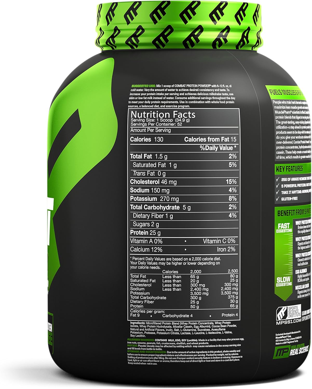 MusclePharm Combat Protein Powder, 5 Protein Blend, Chocolate Milk, 4 Pounds, 52 Servings: Health & Personal Care