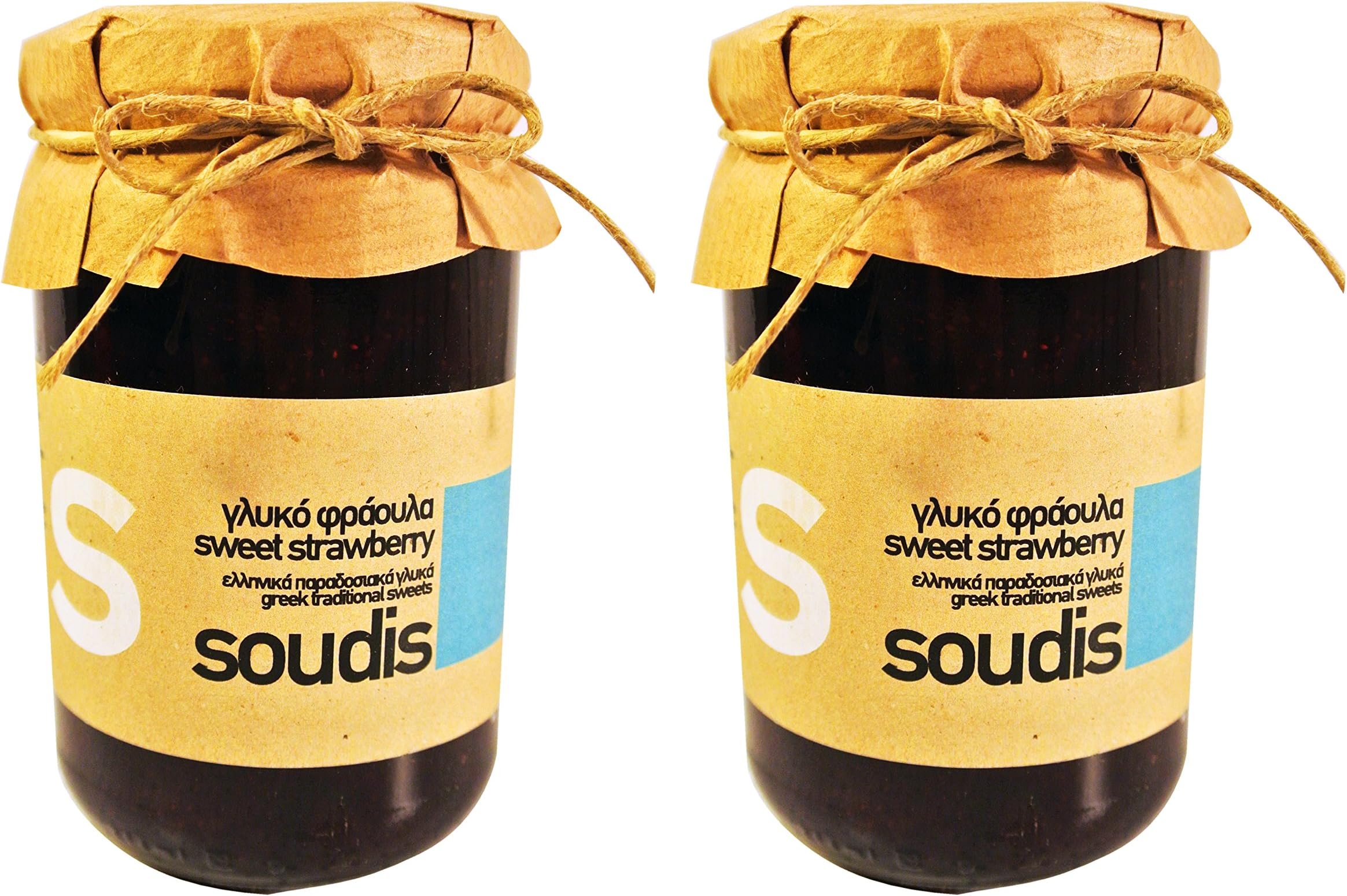 Greek Handmade Sweet Fruit Preserve in Syrup Strawberry Net Weight 760gr ( Pack of 2 Glass Jars of 380gr Each )