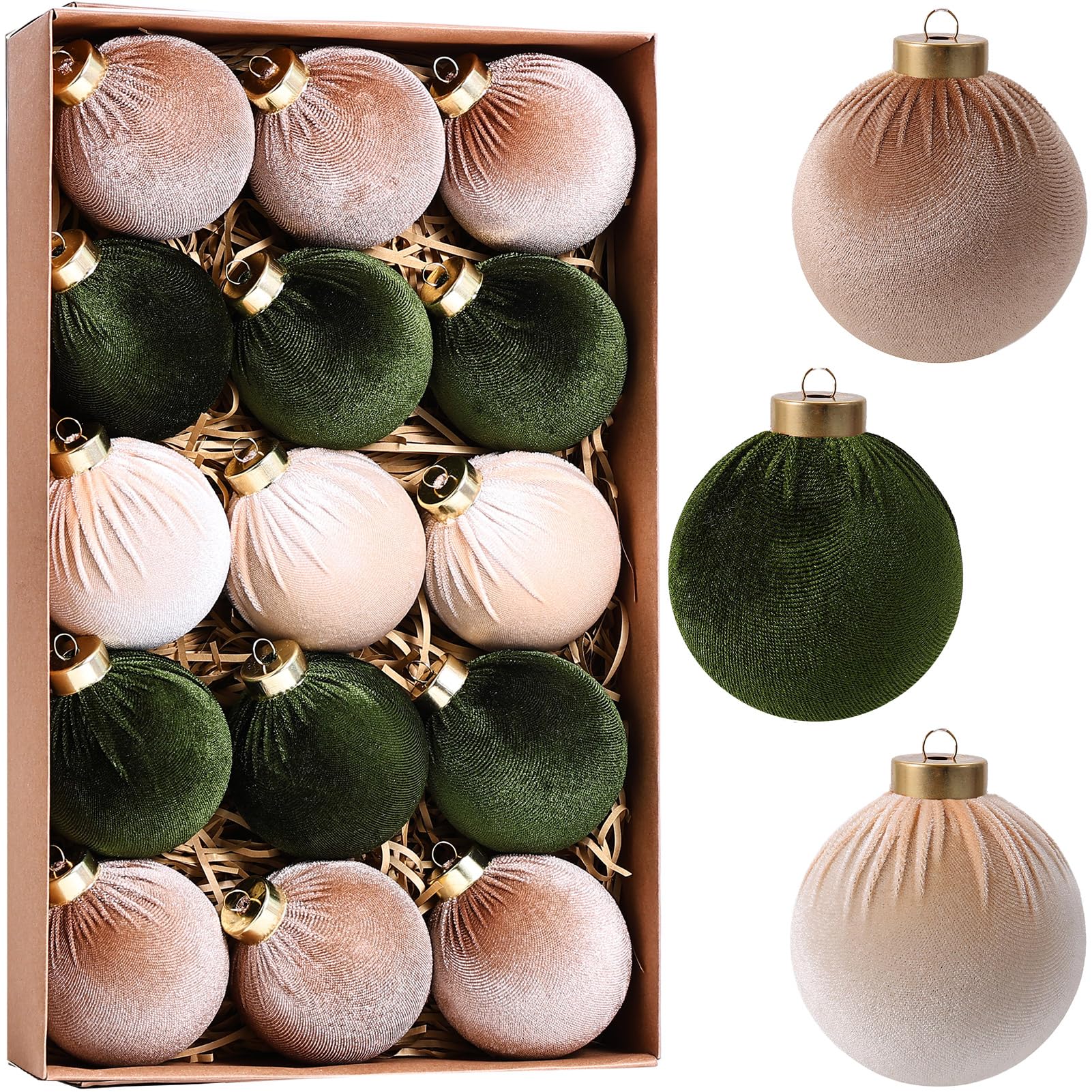 Photo 1 of 21Pcs Velvet Christmas Ball Ornaments 3.15" Shatterproof Christmas Tree Decorations Set with Paper Ornaments Hanging Xmas Decorations for Office Holiday Home Decor(Dark Green, Champagne, Kaki)