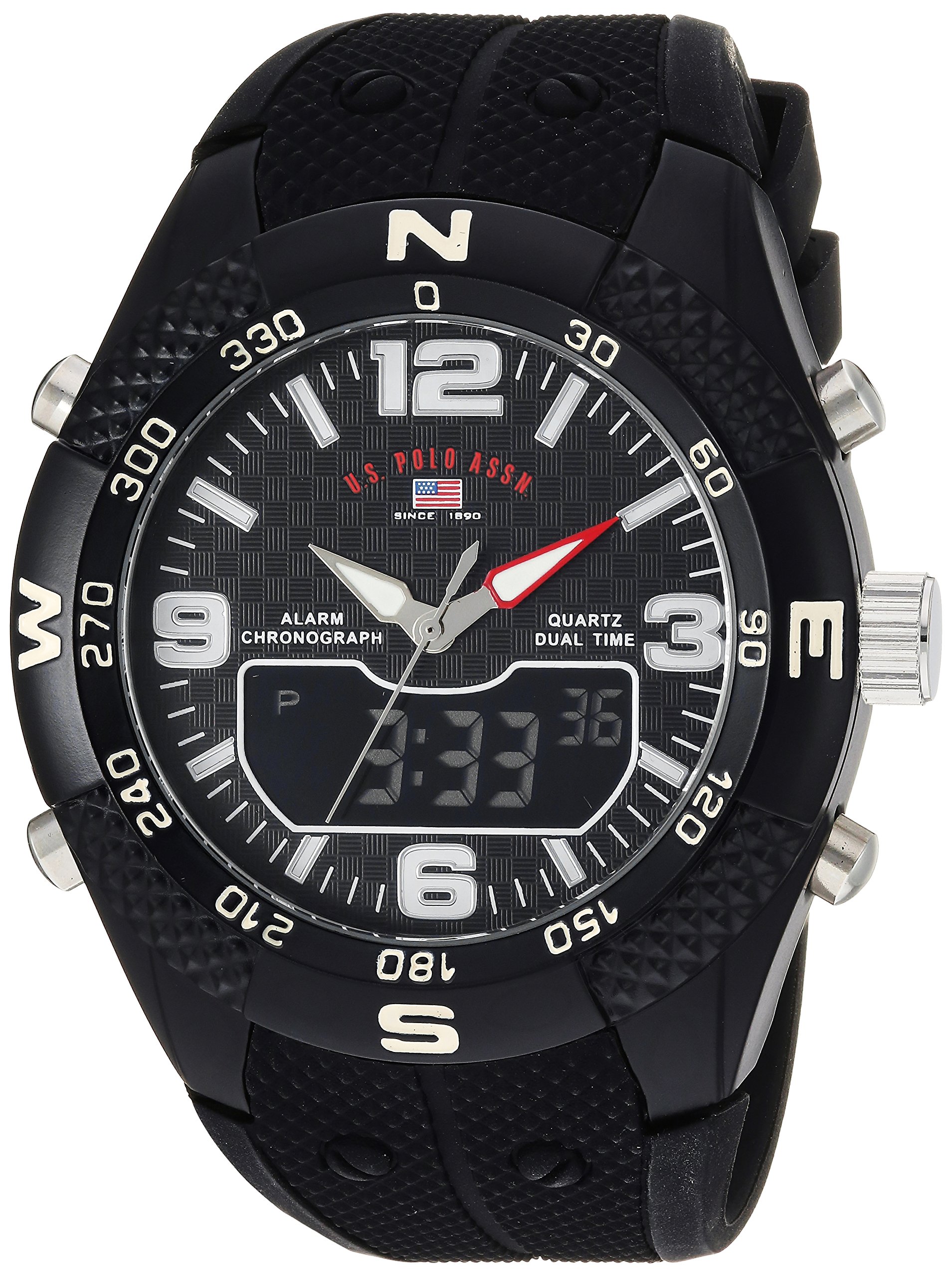 Accutime U.S. Polo Assn. Men's us9660 Analog-Digital Display Analog Quartz Black Watch, Black, Digital