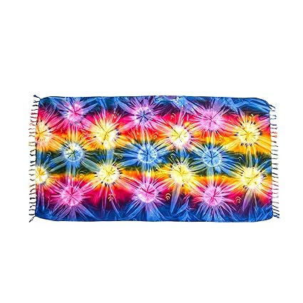 MANUMAR Damen Sarong Blickdicht | Pareo Strandtuch mit Schnalle | Leichtes Wickeltuch im Batik Design mit Fransen | XXL Überg