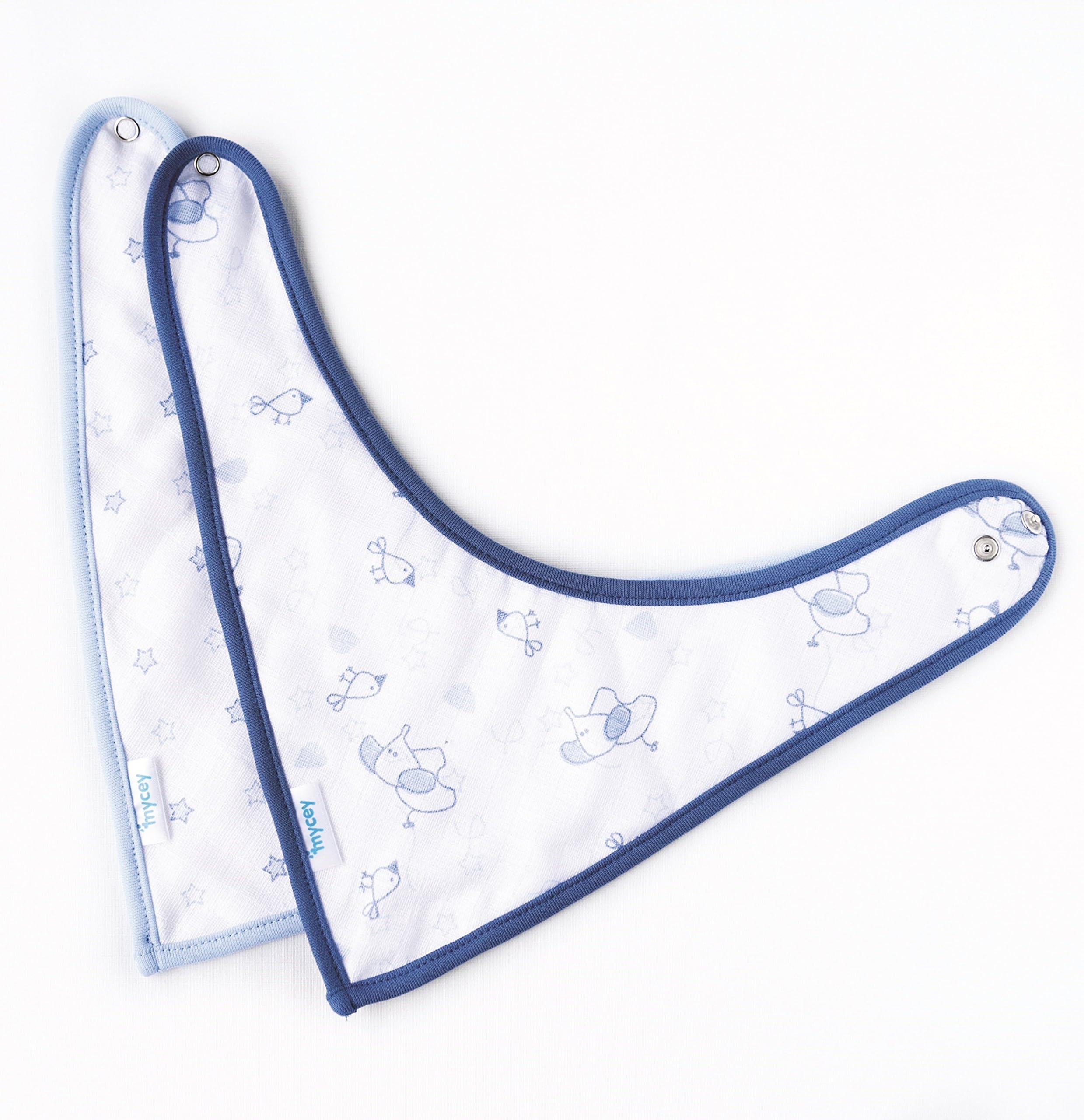 Baby Muslin Bandana Bibs Set of 2 Starbird – Fit to Your Baby's Neck with Two Options of Popper Fastening