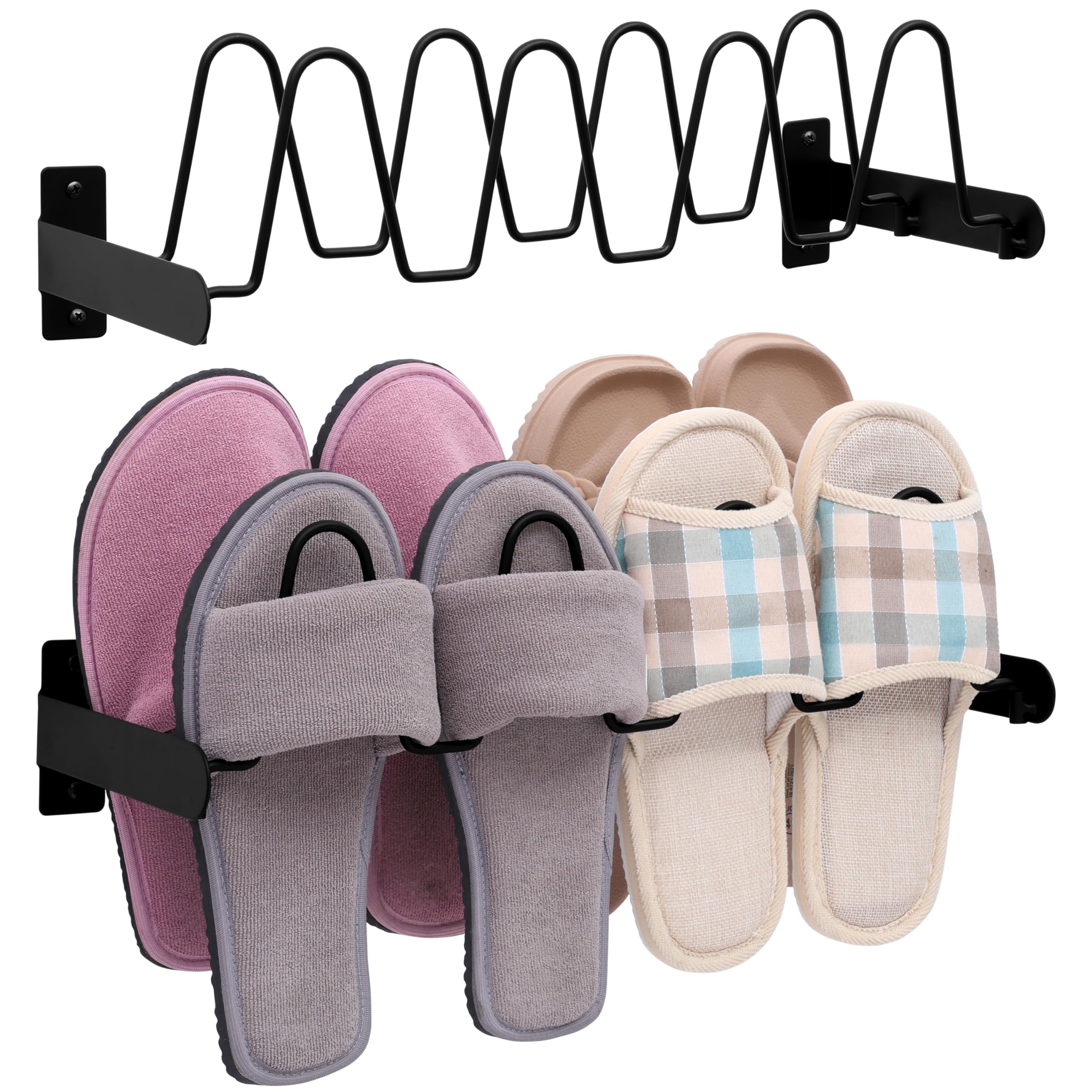 BELLE VOUS Wall-Mounted Slipper Rack Organisers (2 Pack) - Shoe Storage Holder Rack - Multifunctional Slipper, Sandal & Shoe Rack for Bathroom/Kitchen