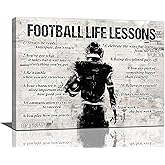 Football Sports Wall Art Football Life Lessons Wall Decor Football Sign Retro Poster Boy Men Room Motivational Decorations Canvas Print Painting Artwork for Bedroom Bathroom Living Room 16"x12"