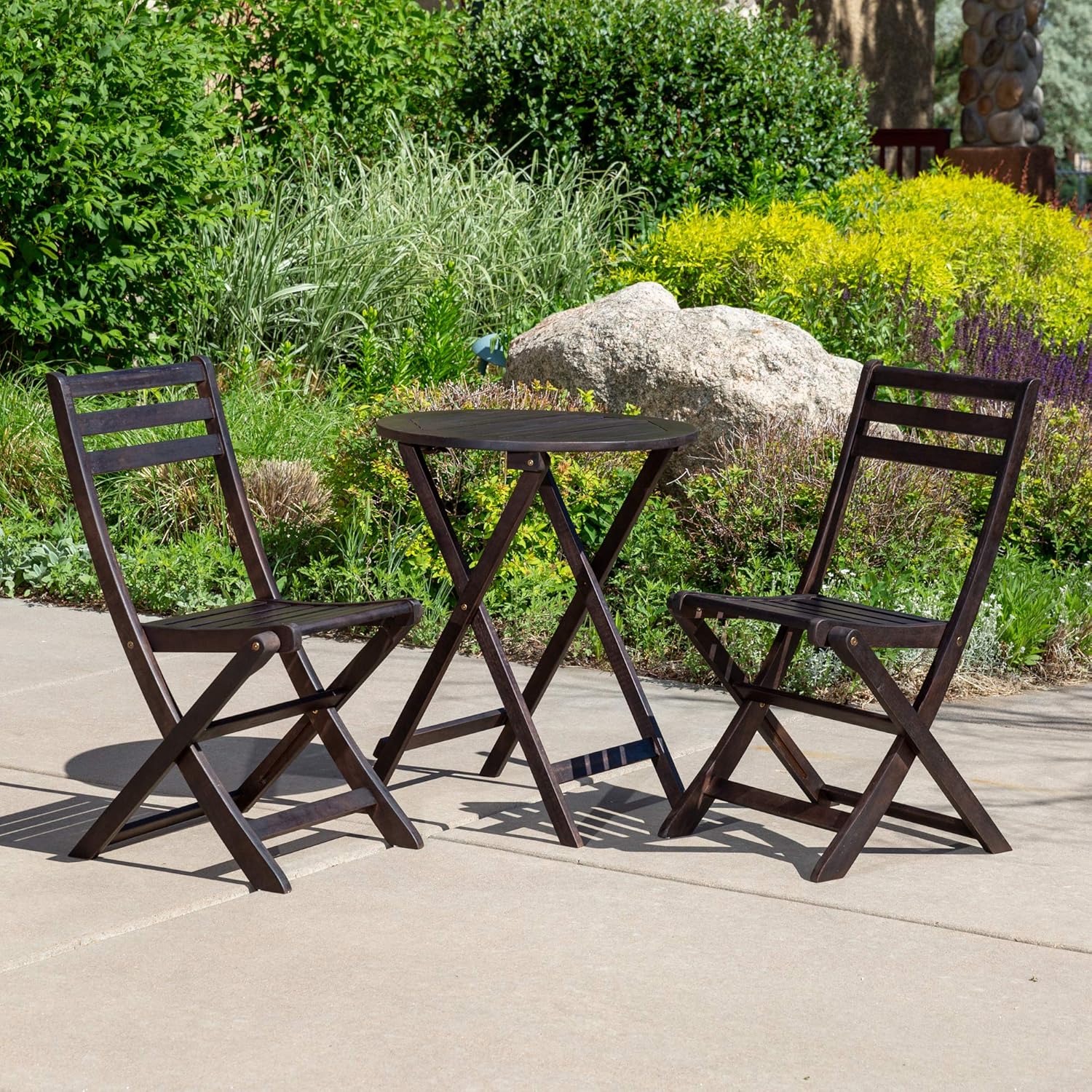 DTY Outdoor Living Twin Lakes 3-Piece Eucalyptus Café Bistro Set - Espresso, Round Table: Garden & Outdoor