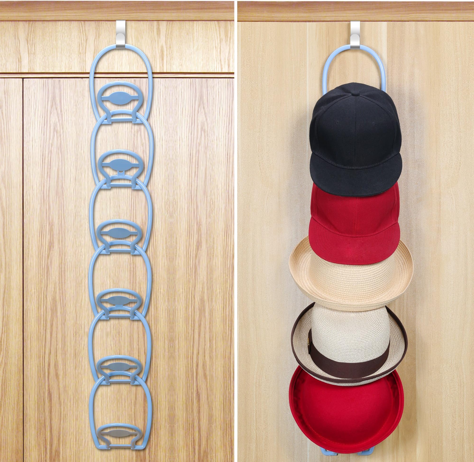 FaayFian Door & Wall Mounted Baseball Caps Organizer(Hold 3KG), Closet Dress Hats Snapbacks Fitted Caps Storage Rack, Flat Caps Holder Organizer, 6 Packs