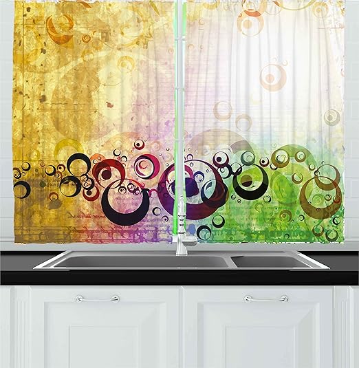 Amazon Com Ambesonne Yellow Kitchen Curtains Old Grunge Messy